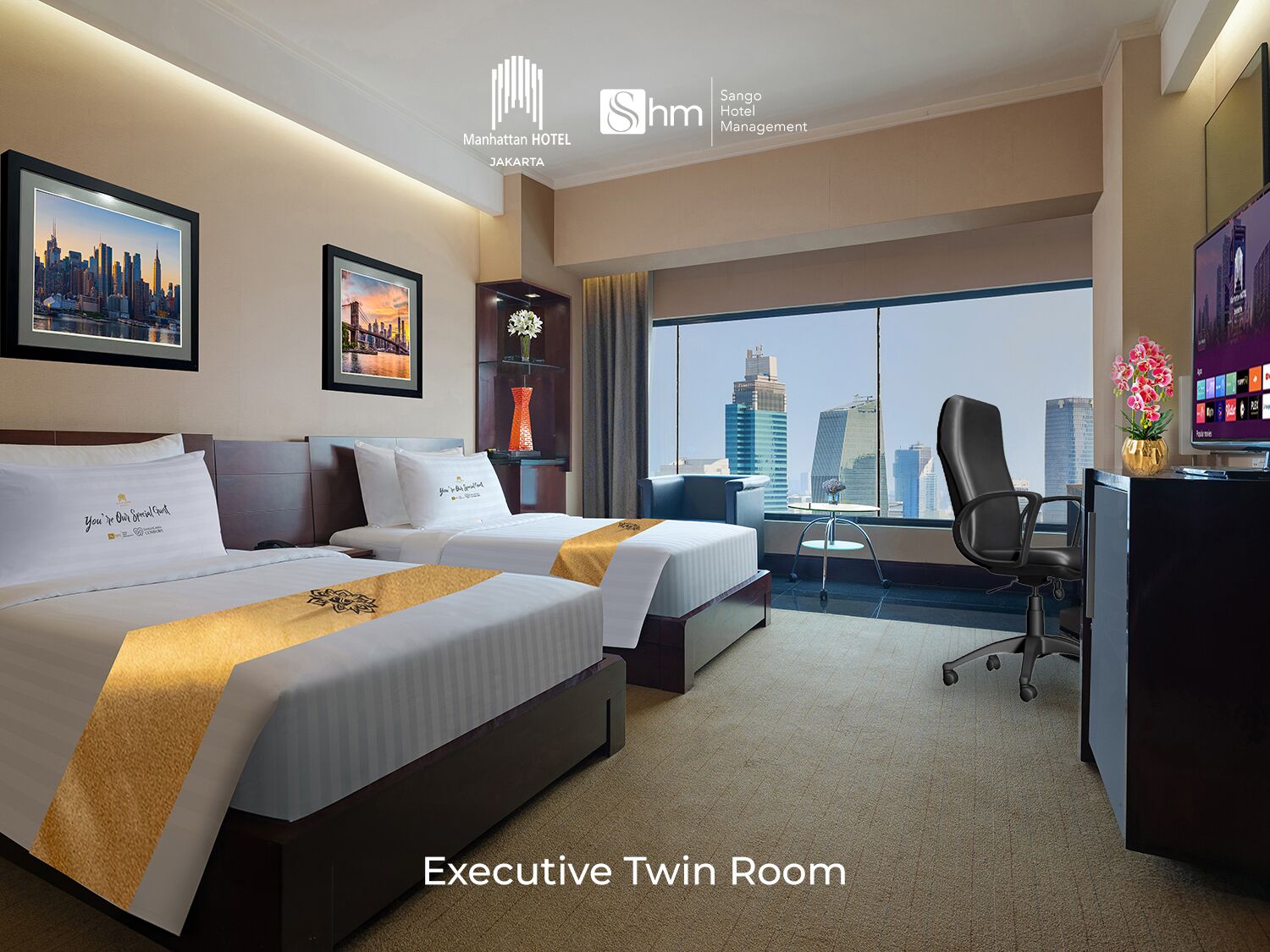 Executive Twin | Minibar, coffre-fort, bureau, fer et planche à repasser