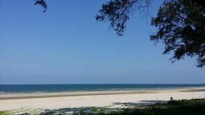 位於海灘上、白沙、排球、海灘酒吧
