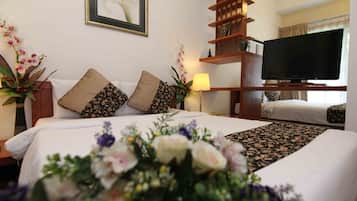 In-room safe, desk, iron/ironing board, free cribs/infant beds