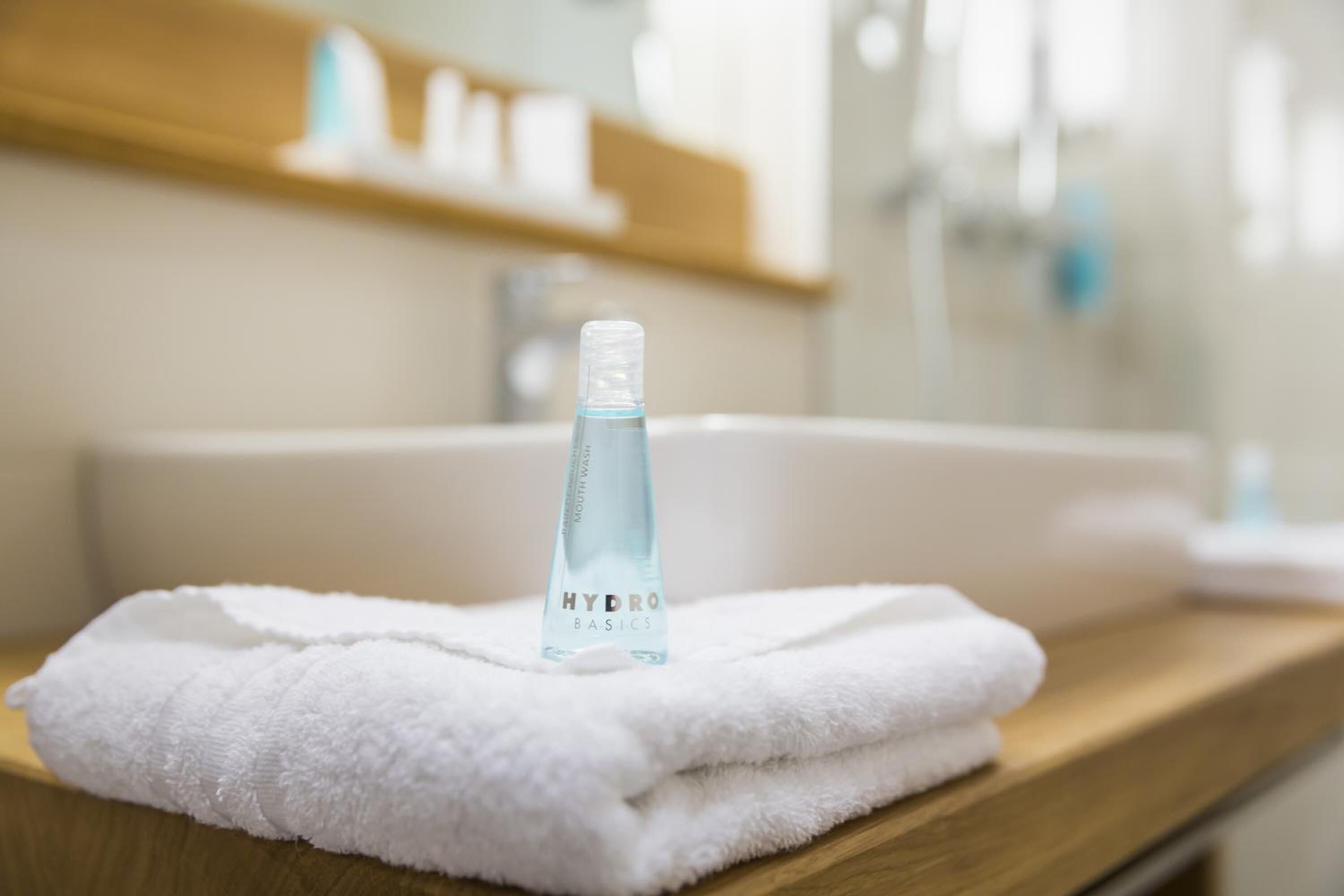 free toiletries, hair dryer, towels