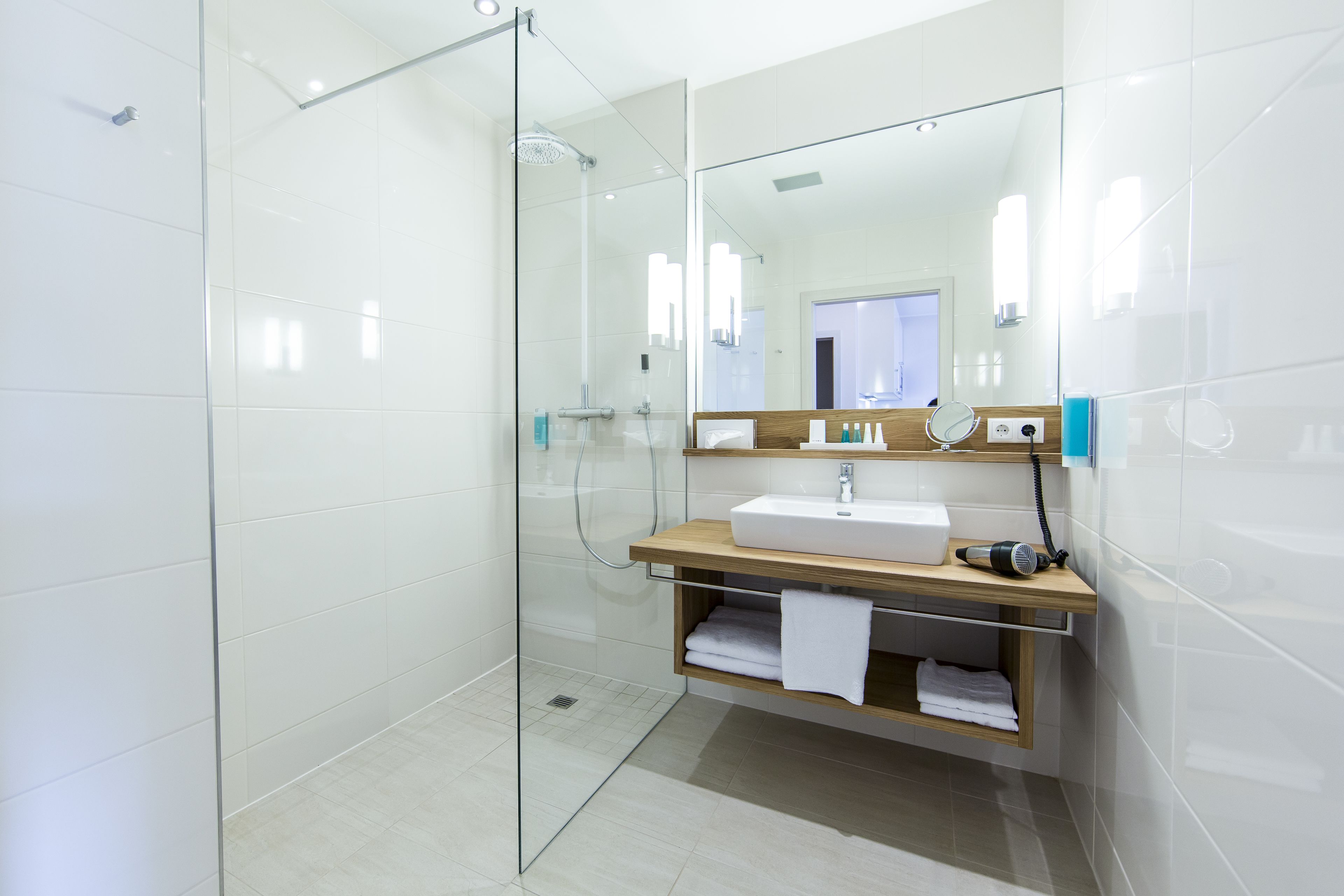 free toiletries, hair dryer, towels