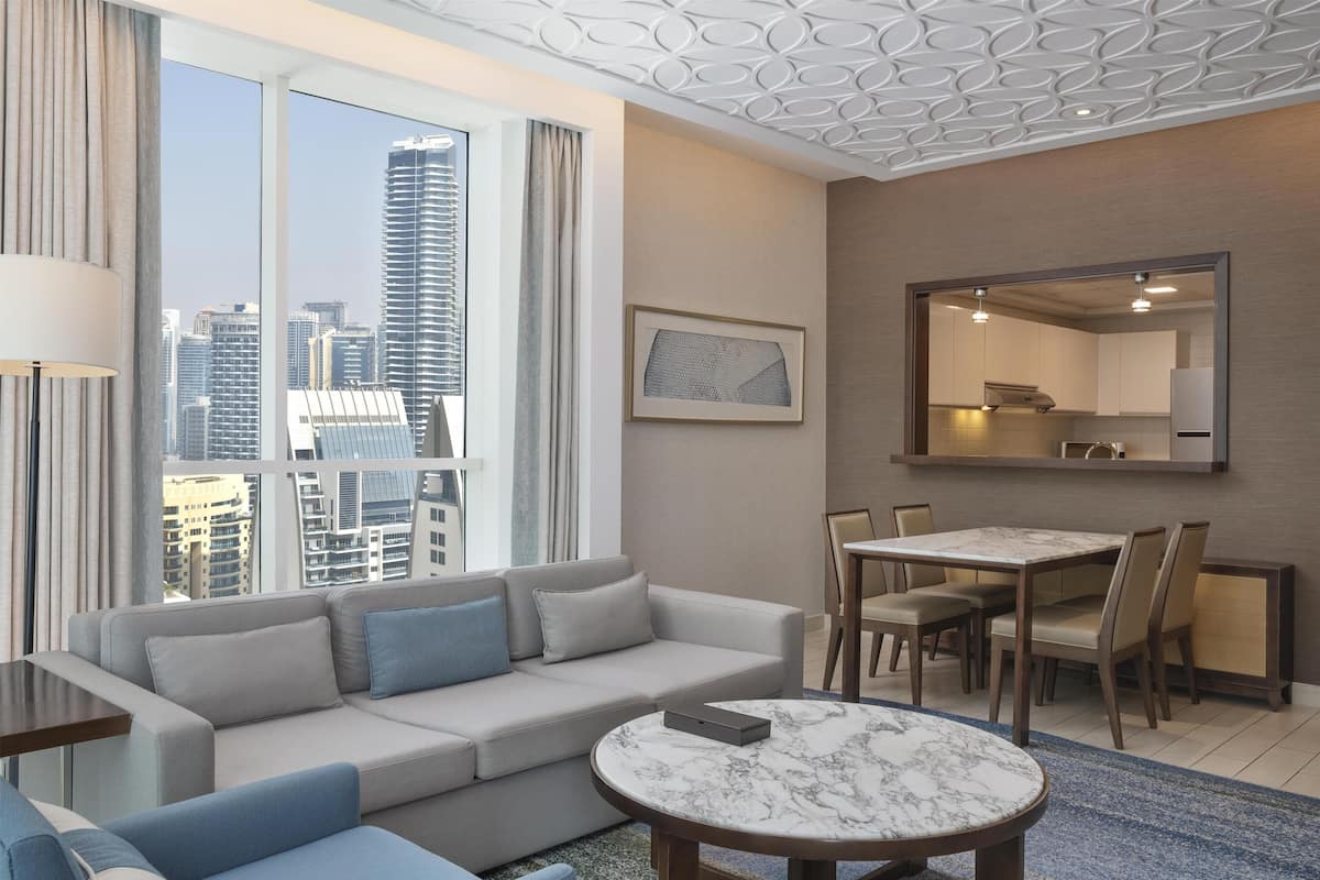 Suite, 2 Bedrooms With Kitchen ( Dubai Eye) | Living area | 47-inch LCD TV with premium channels, TV