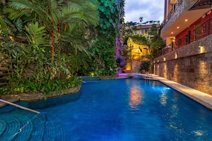 Outdoor pool, open 8:00 AM to 9:00 PM, sun loungers