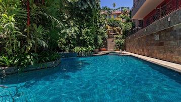 Outdoor pool, open 8:00 AM to 9:00 PM, sun loungers