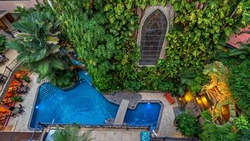 Outdoor pool, open 8:00 AM to 9:00 PM, sun loungers