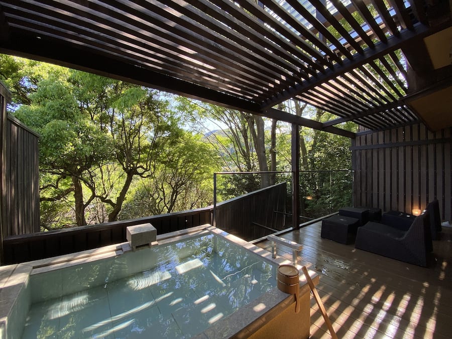 Japanese-Style Room "MIYAKO" with Open Air Bath, Non Smoking | Bathroom | Free toiletries, hair dryer, slippers, electronic bidet