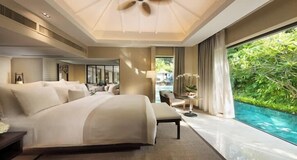 Two Bedroom Anantara Pool Villa | Peralatan tempat tidur hipoalergenik, gebar bulu kapas, bar mini 