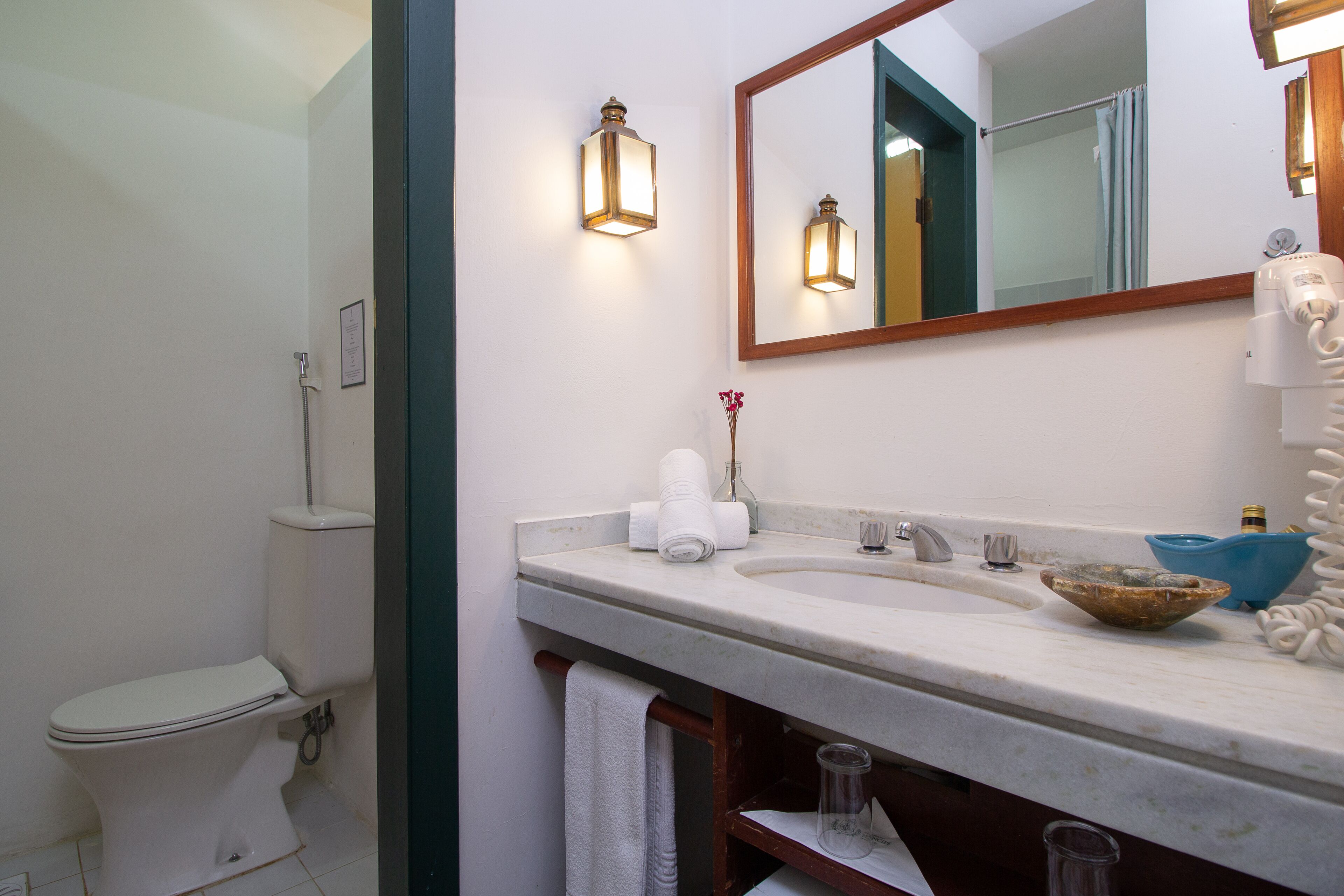 standard triple room | bathroom | shower, hair dryer, towels