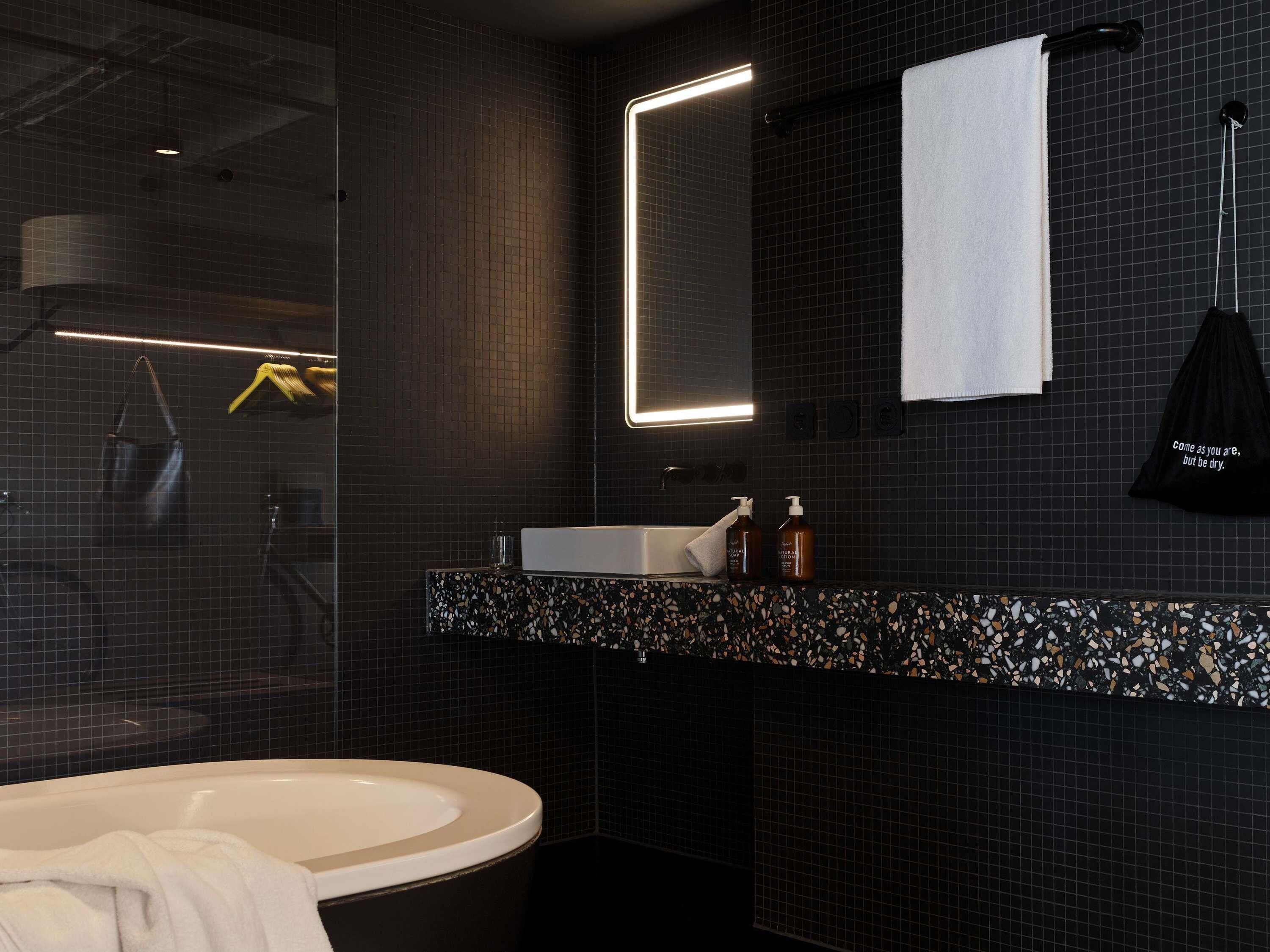extra large urban | bathroom | shower, rainfall showerhead, designer toiletries, hair dryer