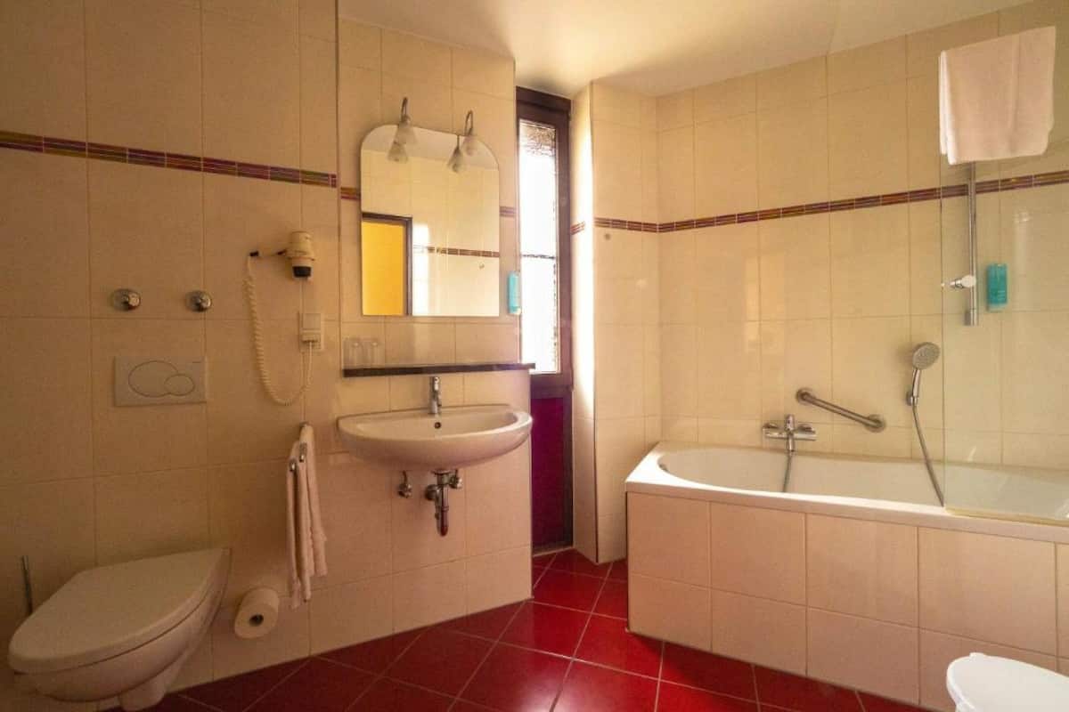 free toiletries, hair dryer, towels