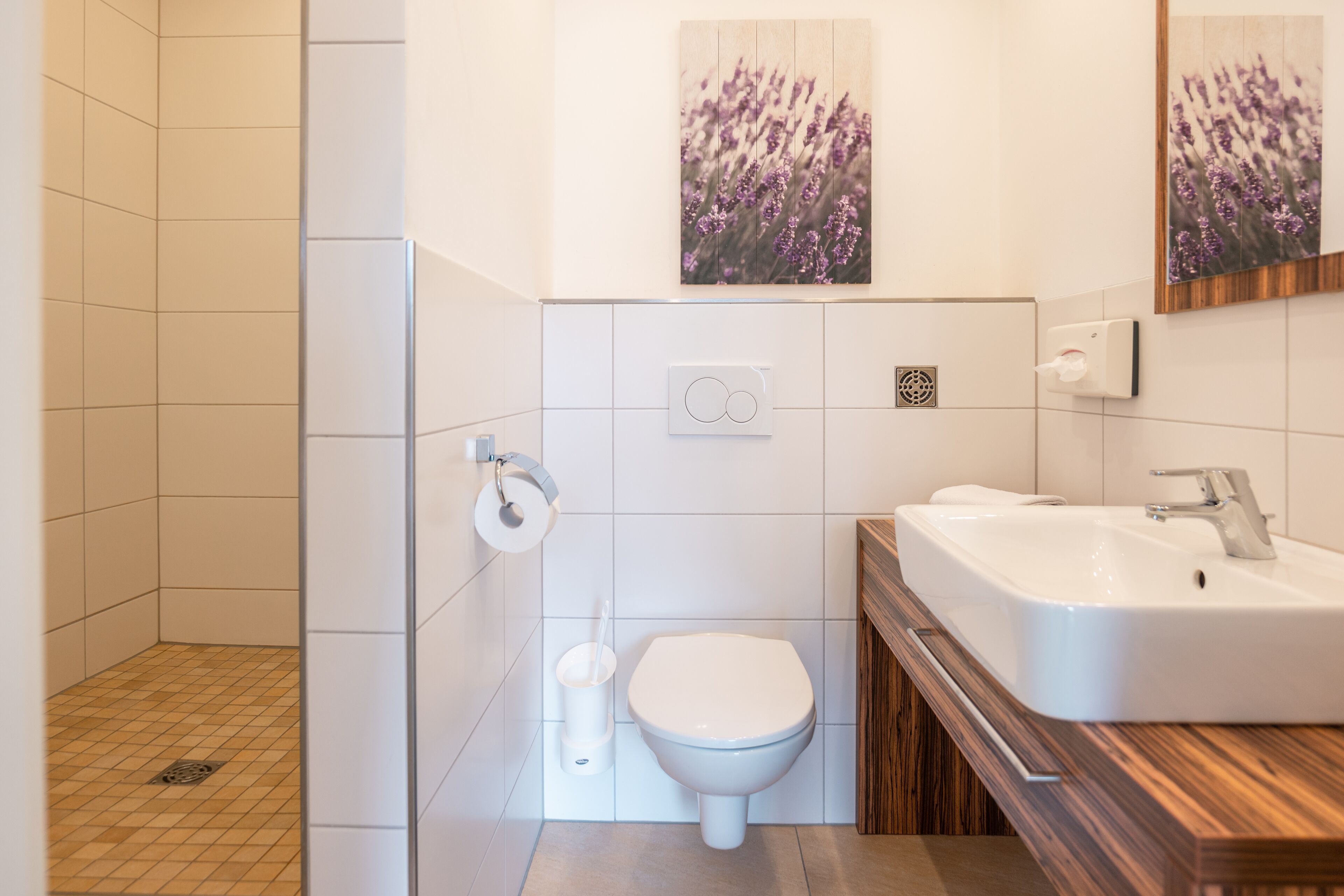 shower, eco-friendly toiletries, hair dryer, towels