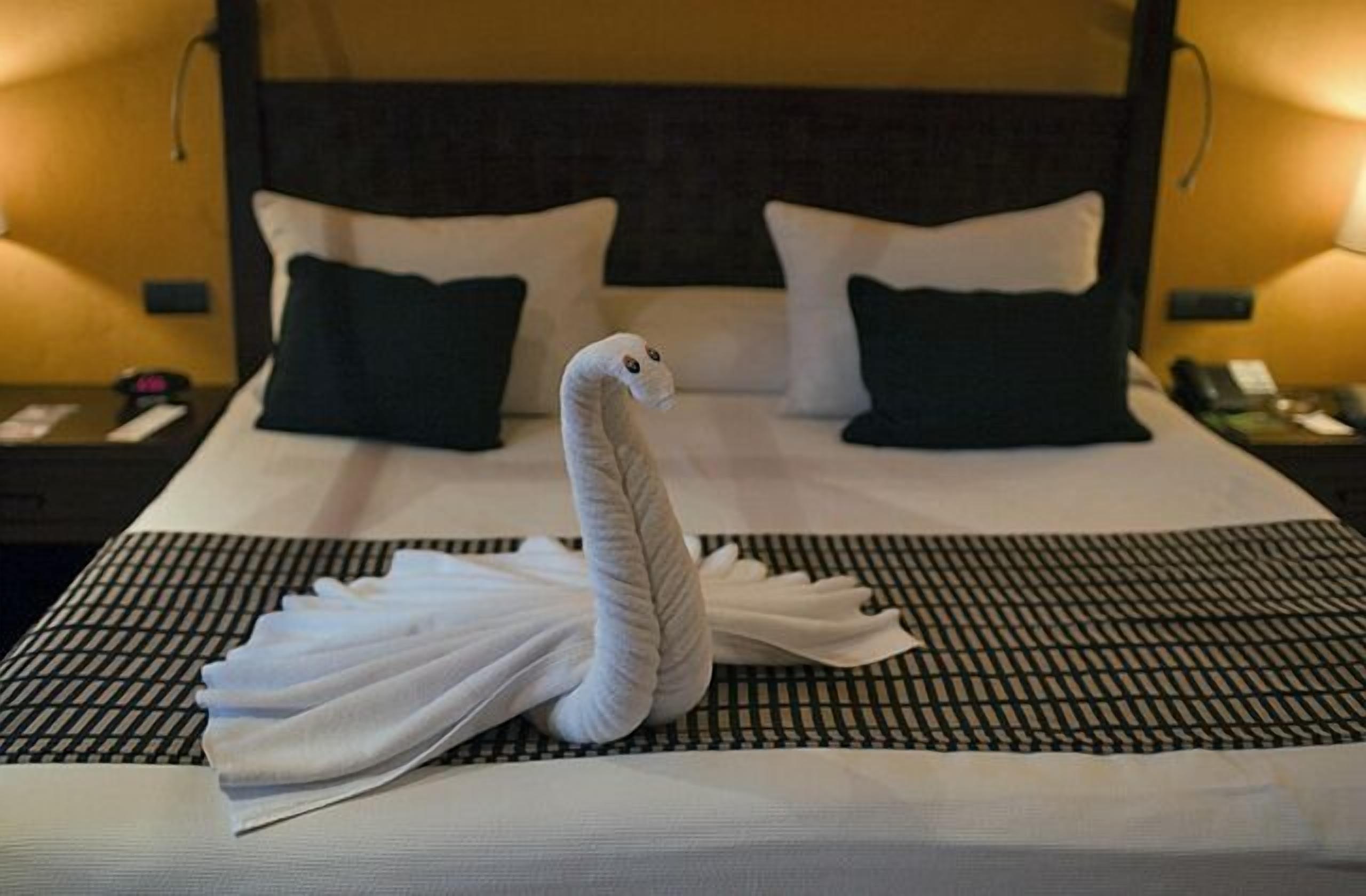 舒适三人房 | 高档床上用品、客房内保险箱、办公桌、遮光窗帘