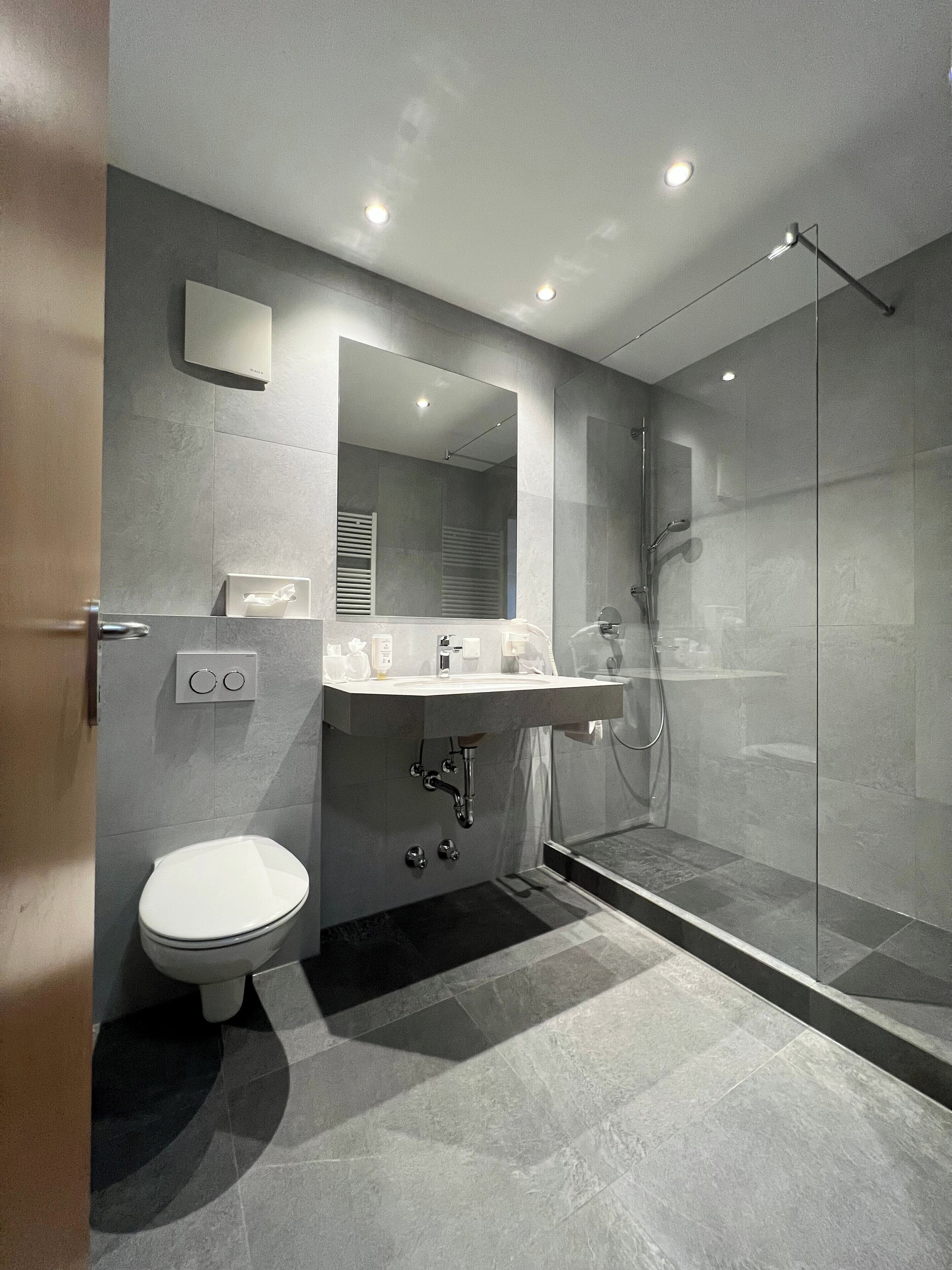 economy double room, annex building (100m from main building) | bathroom | hair dryer, bathrobes, slippers, towels