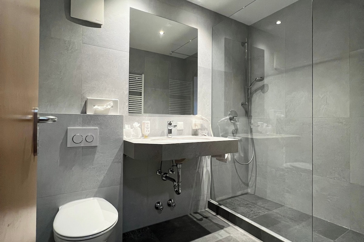 economy double room, annex building (100m from main building) | bathroom | hair dryer, bathrobes, slippers, towels