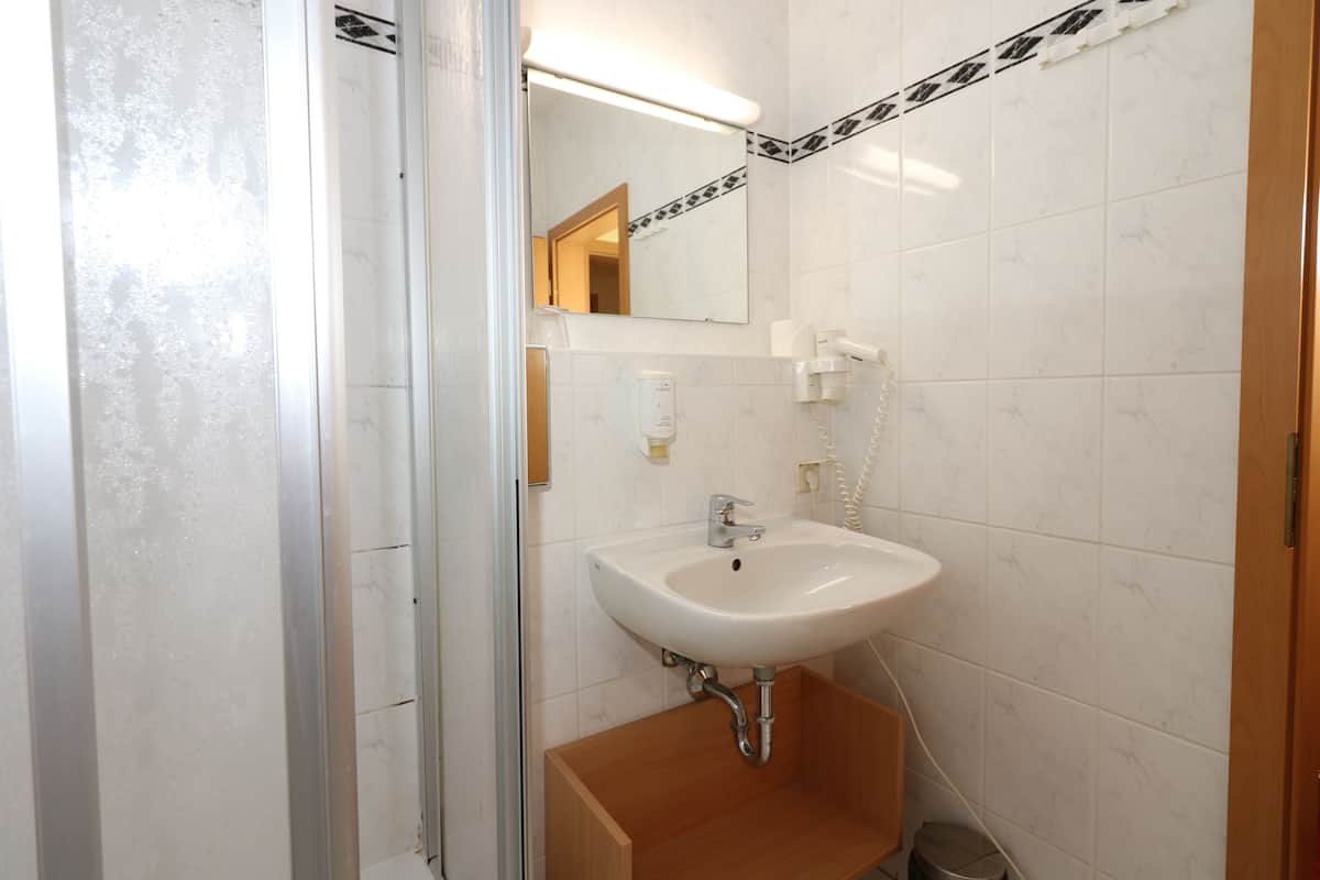 standard double room | bathroom | shower, free toiletries, hair dryer, towels