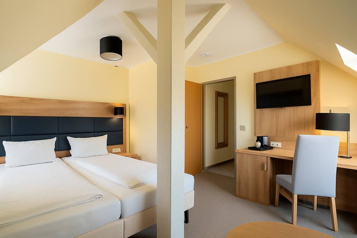 Family Room, 2 Double Beds, Annex Building | Desk, WiFi (free), bed sheets