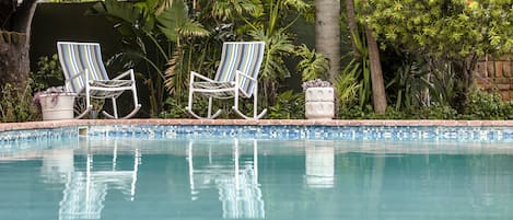 Outdoor pool, sun loungers