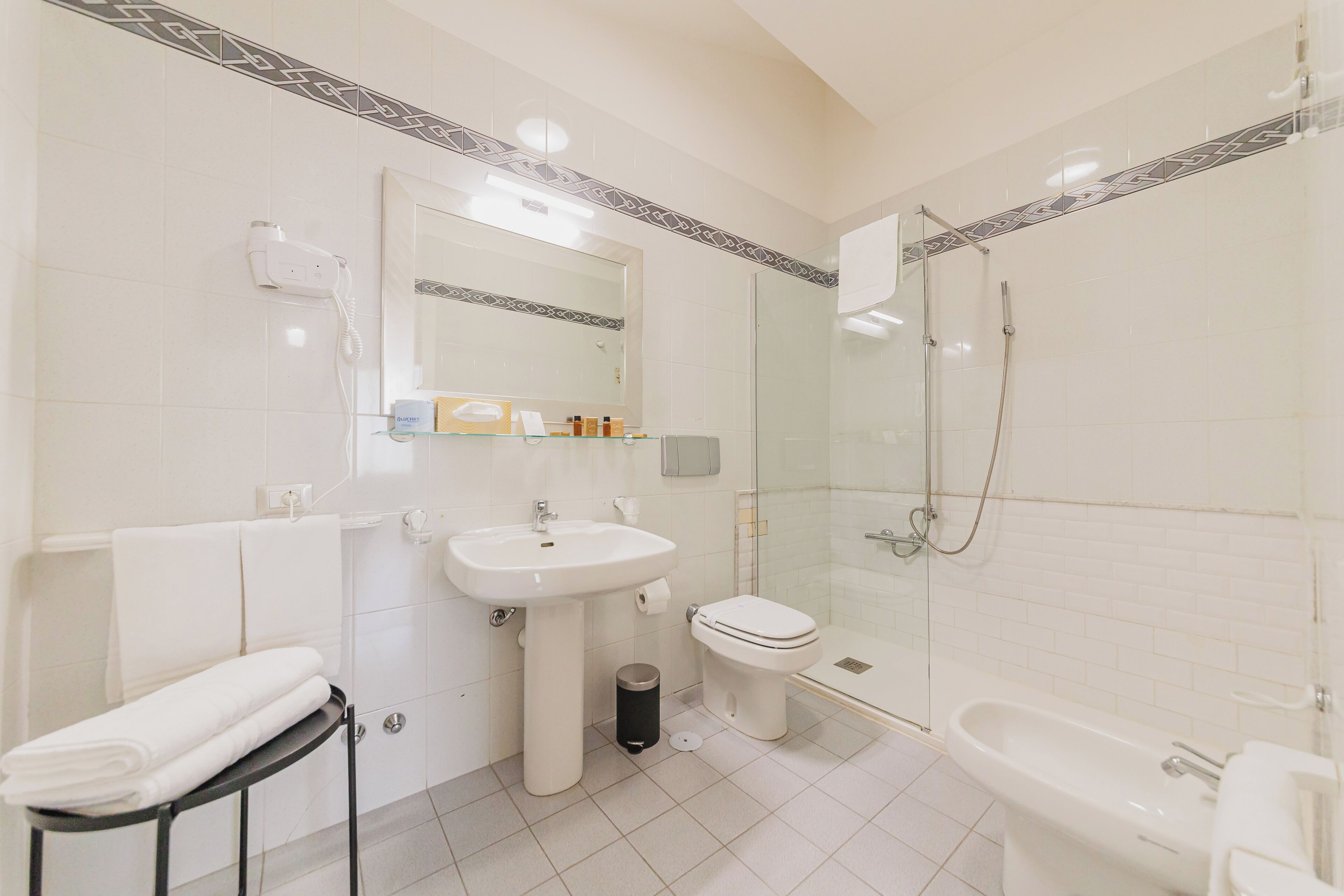 standard double or twin room | bathroom | hair dryer, bidet, towels
