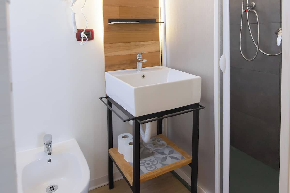 Shower, hair dryer, bidet, towels