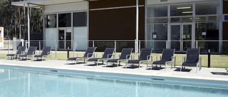 Outdoor pool, pool loungers