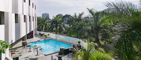 Outdoor pool, pool loungers