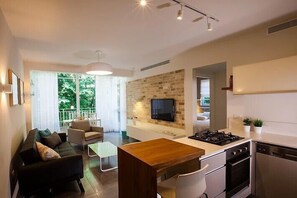 City Apartment, 2 Bedrooms (Ussishkin St 46) | Living room | TV, DVD player - Tel Aviv Home (Tel Aviv)