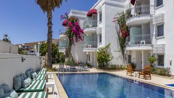 Outdoor pool, pool umbrellas