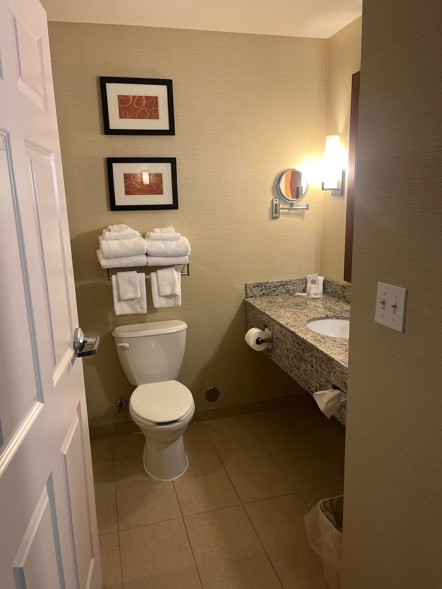 free toiletries, hair dryer, towels