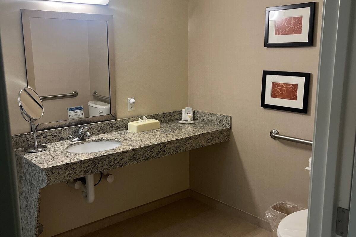 free toiletries, hair dryer, towels