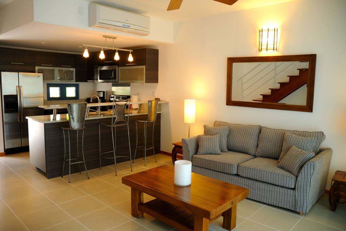 Apartamento, 1 quarto | Área de estar | TV de plasma 42 polegadas com canais via satélite, TV, DVD player