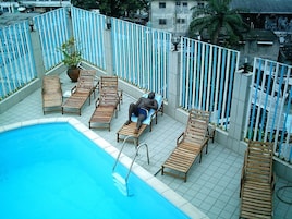 Outdoor pool, pool umbrellas
