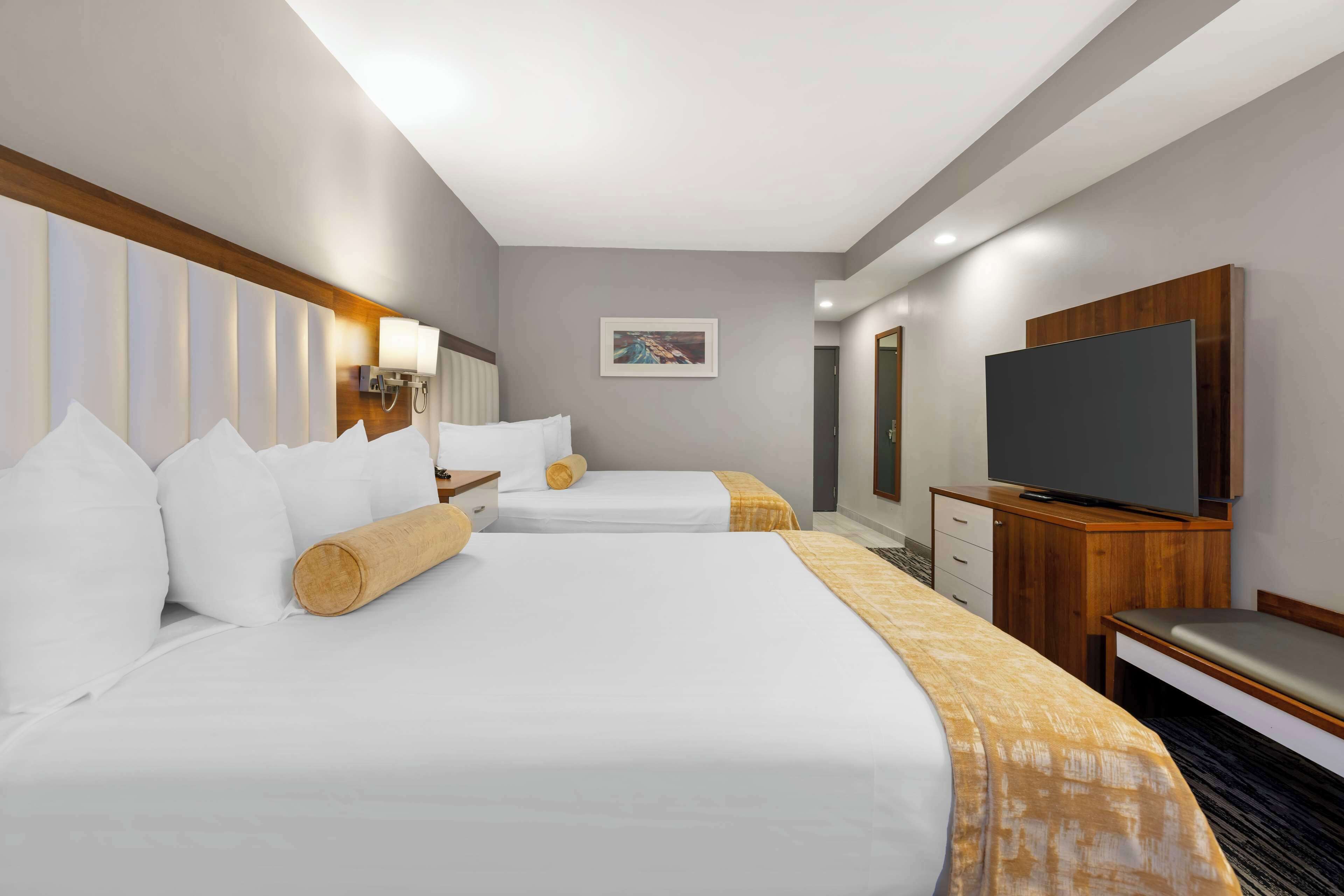 standard room, 2 queen beds, smoking | desk, laptop workspace, blackout curtains, iron/ironing board