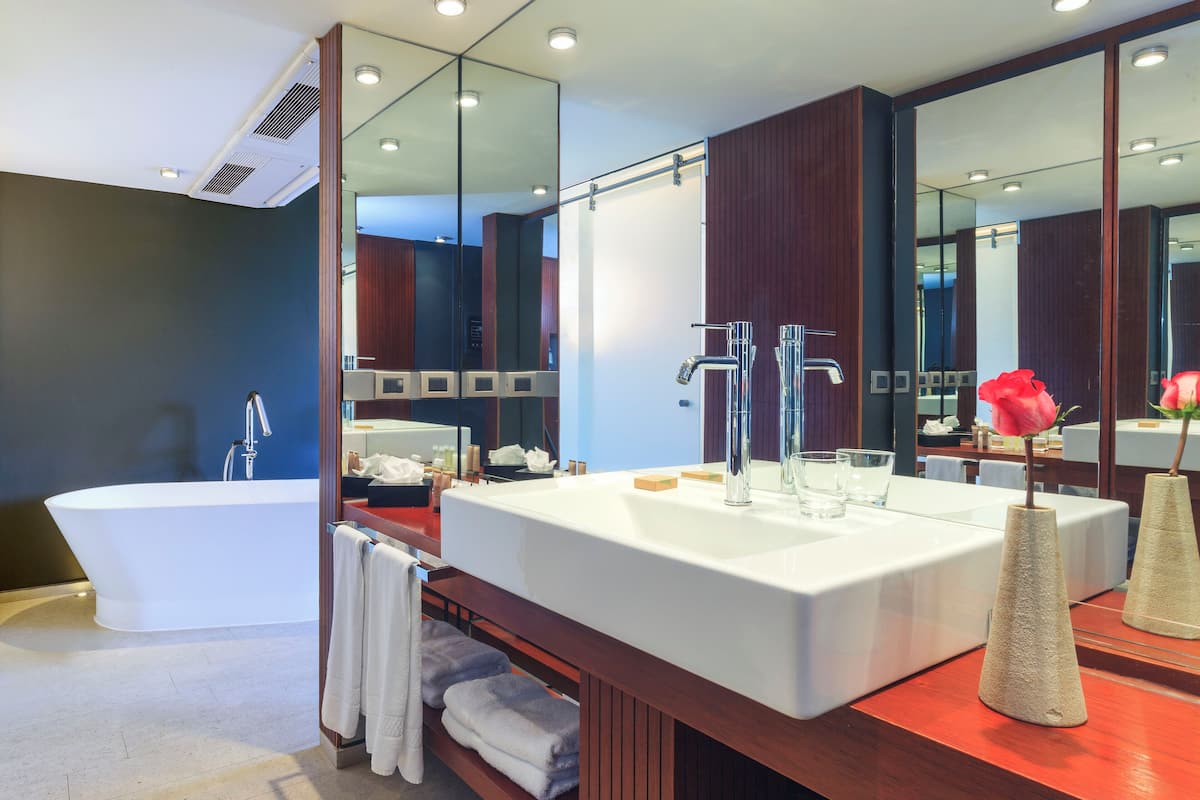 shower, free toiletries, hair dryer, bathrobes