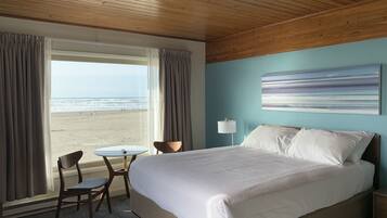 Laptop workspace, blackout drapes, iron/ironing board