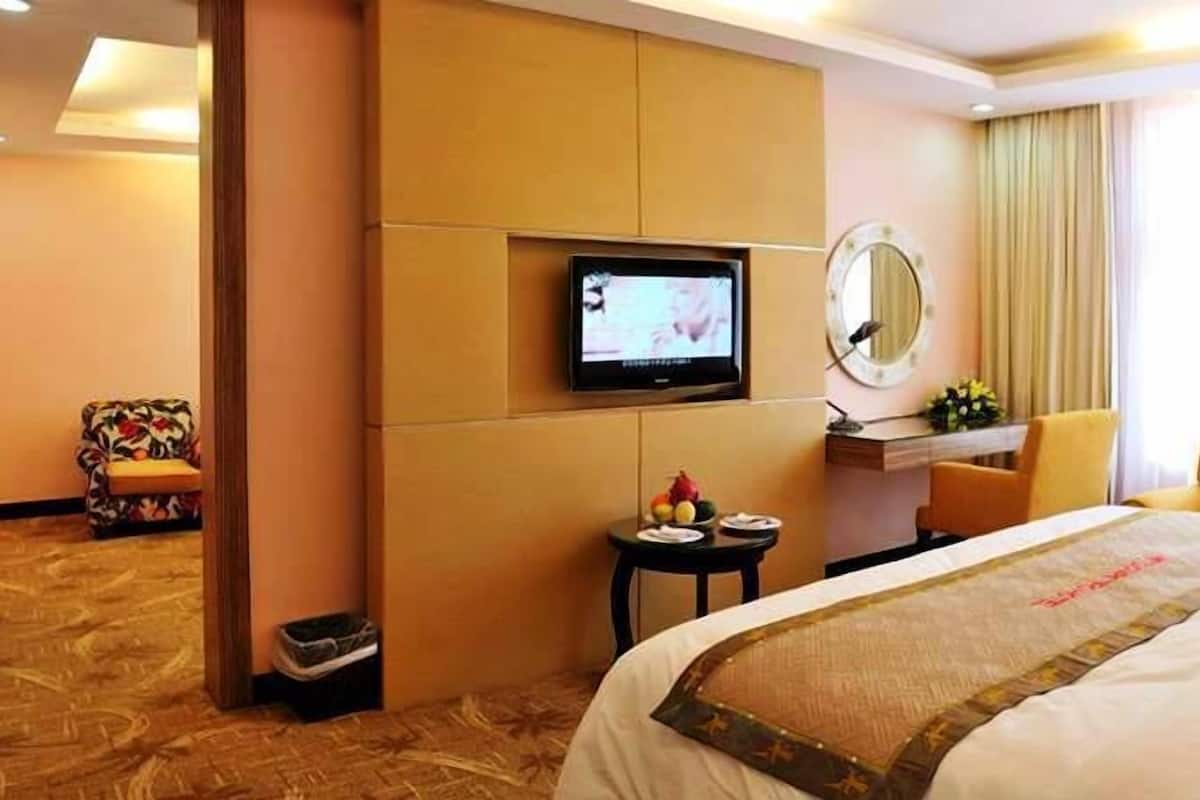 Executive-suite | Dundyner, minibar, pengeskab på værelset, skrivebord