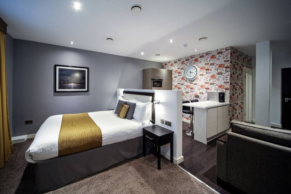 Premium bedding, memory-foam beds, desk, blackout curtains