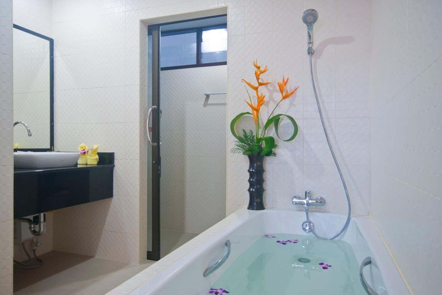 free toiletries, hair dryer, towels