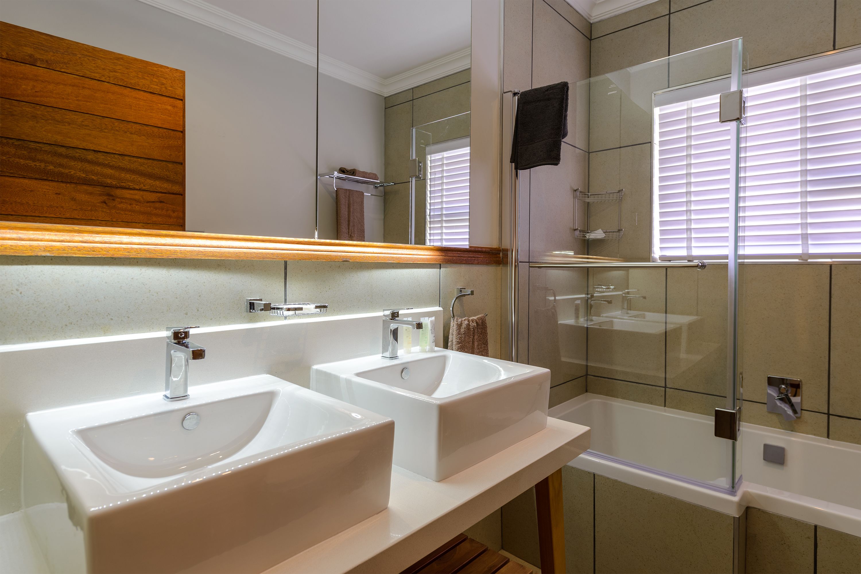 two bedroom chalet | bathroom | hair dryer, towels