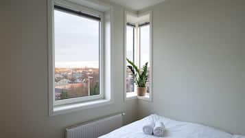 Habitación básica doble, baño compartido | Cortinas blackout, insonorización y tabla de planchar con plancha