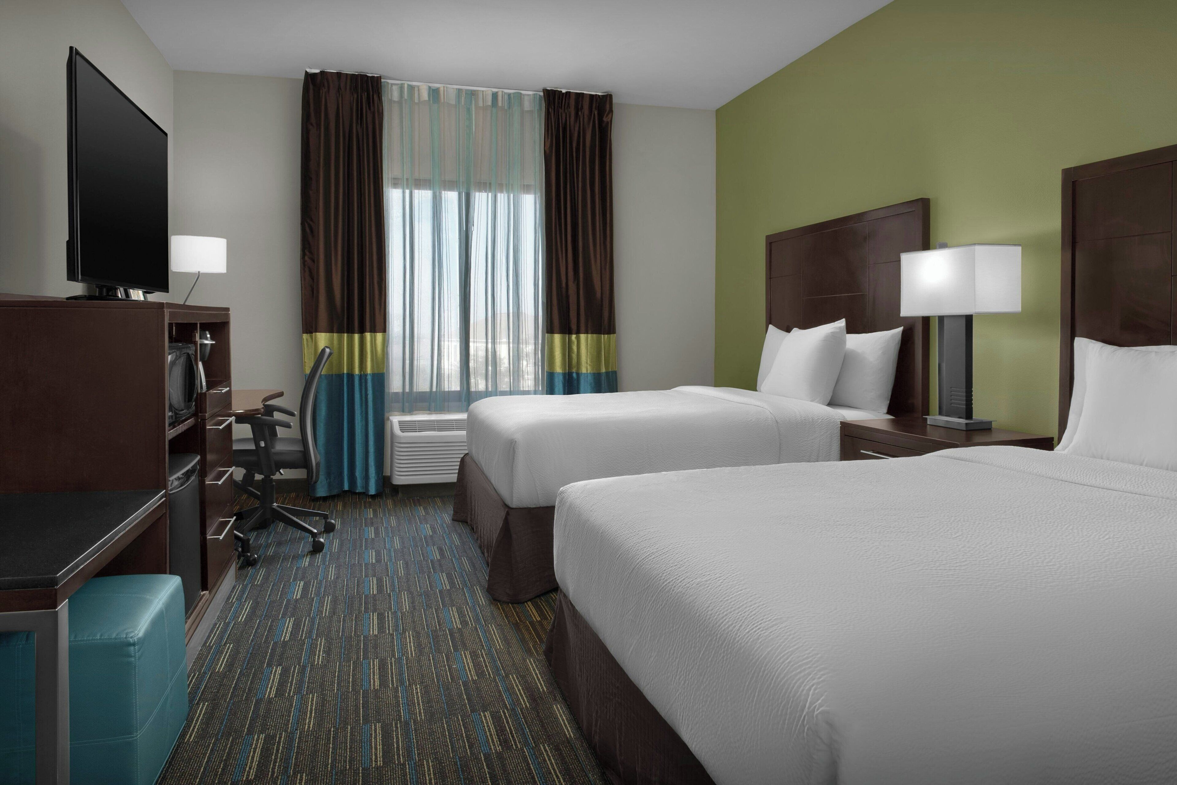 Room, 2 Queen Beds | Desk, laptop workspace, blackout drapes, iron/ironing board