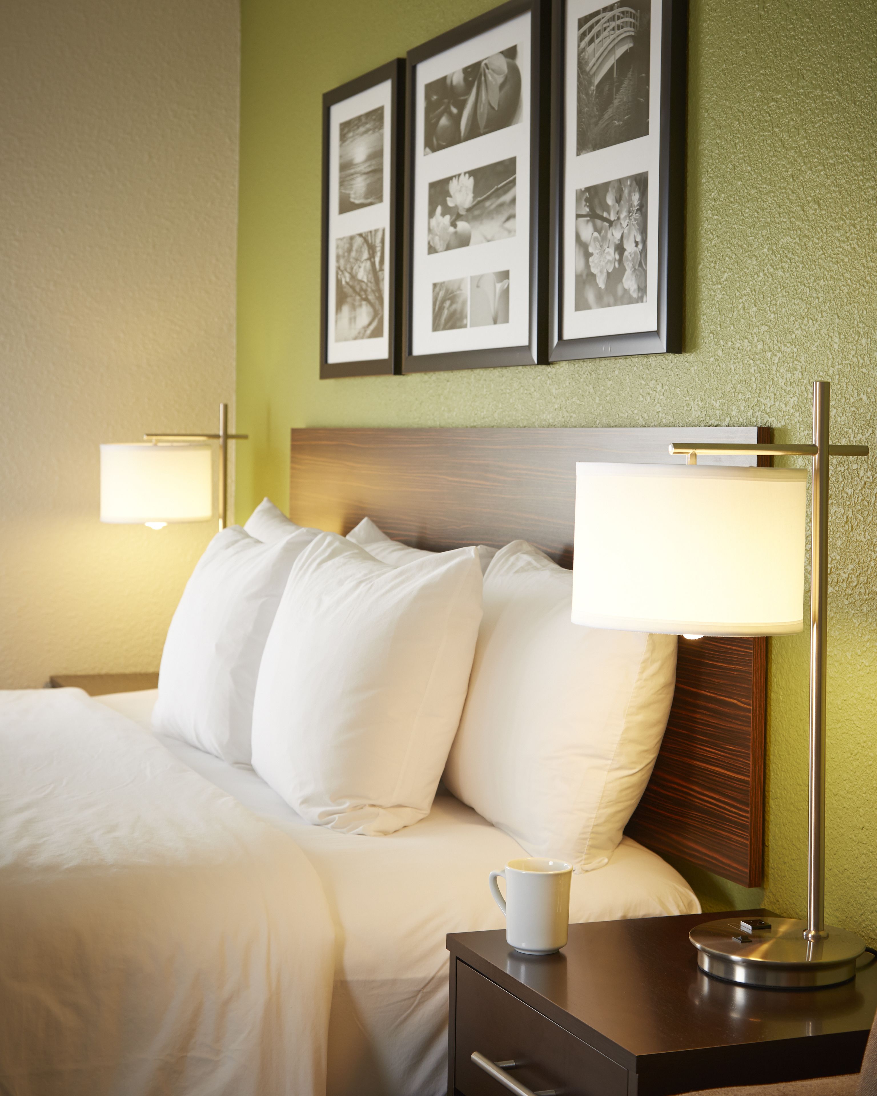 pillow-top beds, desk, blackout curtains, iron/ironing board