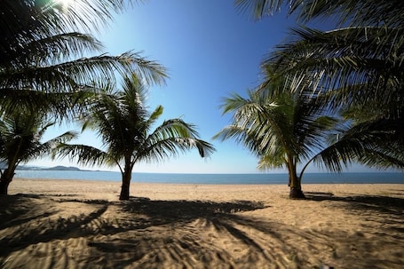 Beach nearby, sun loungers, beach umbrellas, beach volleyball