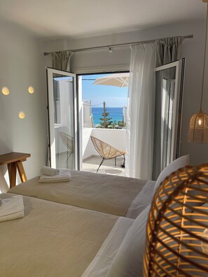 Superior Double or Twin Room, Sea View | Premium bedding, memory foam beds, in-room safe, blackout drapes - Pelagos Studios (Mykonos)