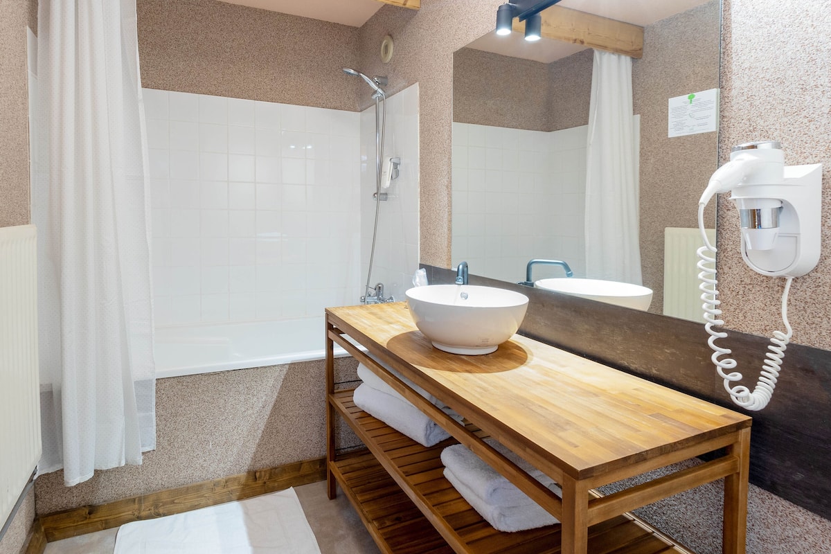 family quadruple room | bathroom | hair dryer, towels