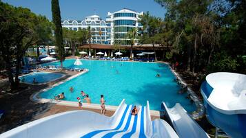 2 outdoor pools, pool umbrellas, pool loungers