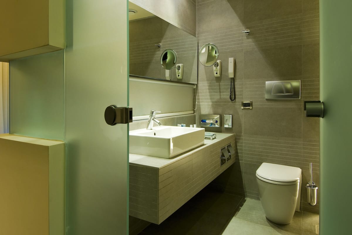 bathtub, free toiletries, hair dryer, bathrobes