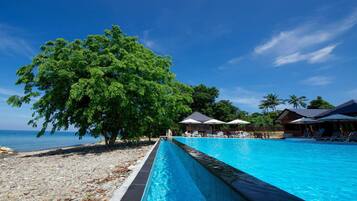 Outdoor pool, pool loungers