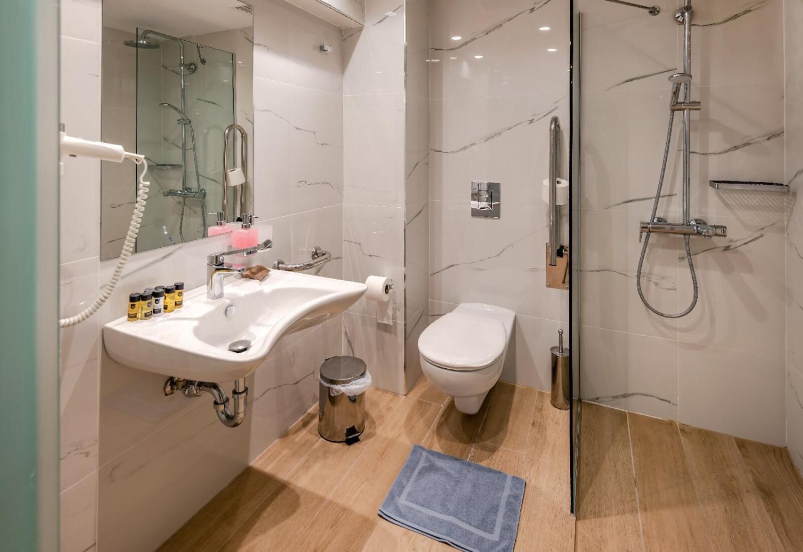 free toiletries, hair dryer, bathrobes, slippers