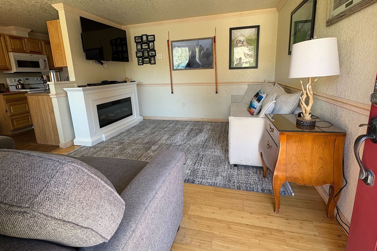 Suite | Living area | 65-inch Smart TV with satellite channels, TV, DVD player