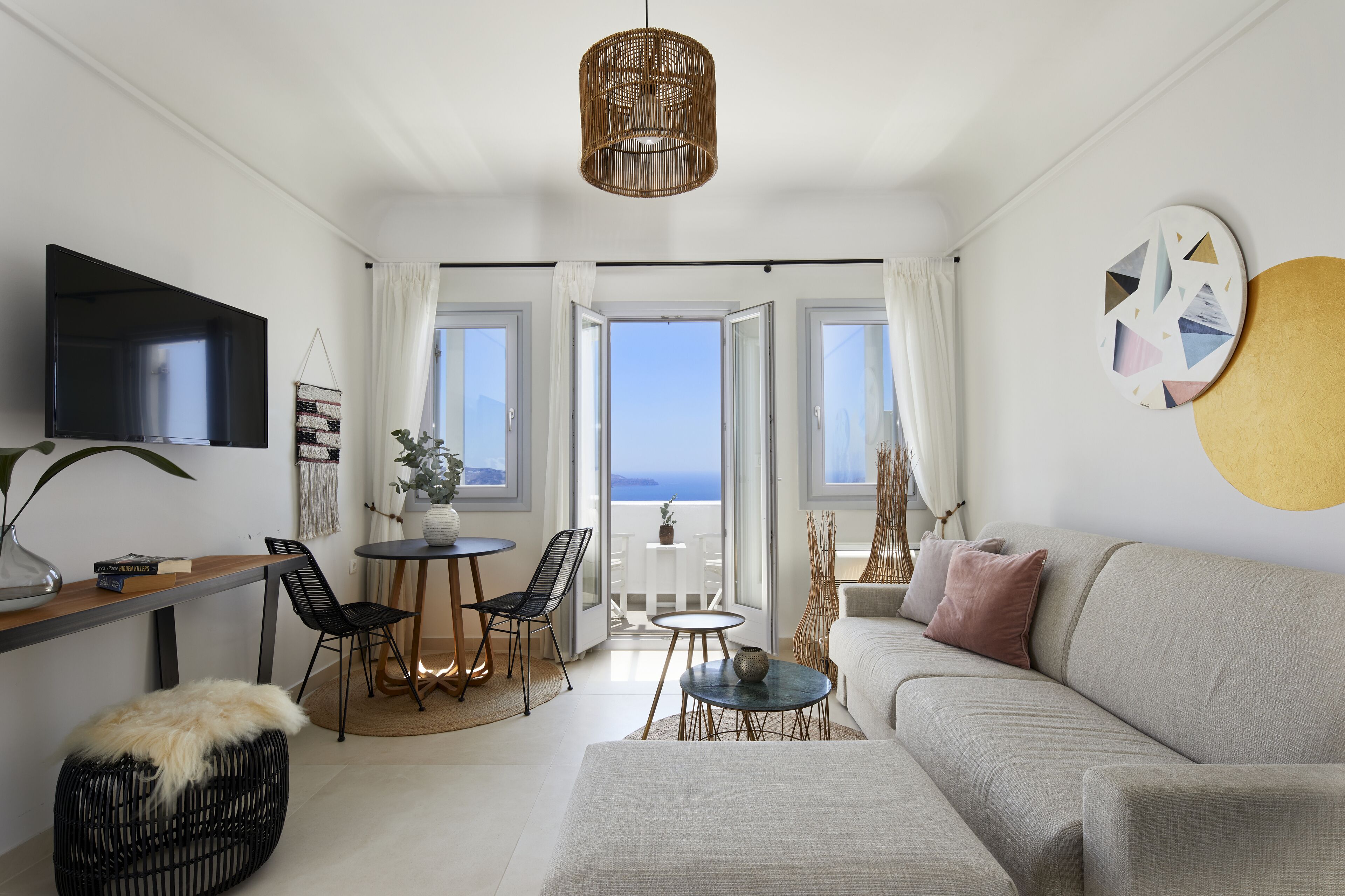 villa, 1 bedroom, sea view (erotas - private heated pool) | living area | plasma tv, mp3 dock